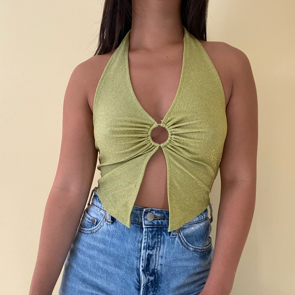 H&M Green Sparkly Halter Tank